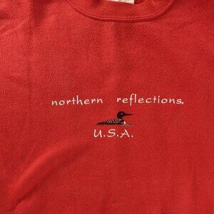 VTG Red Crewneck Loon Graphic Northern Reflections Sweatshirt